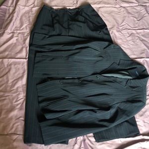 2 piece suit navy blue with tan pinstripes